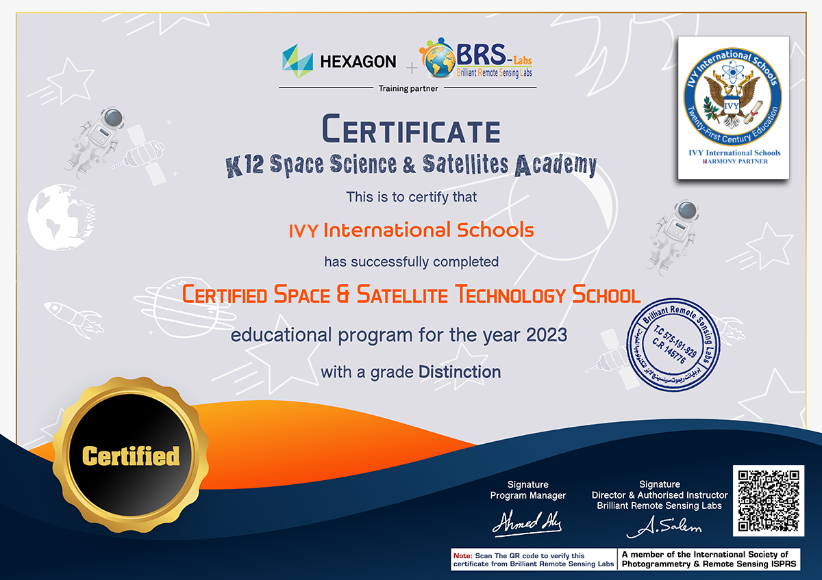The First Certified Space & Satellite Technology STEM School in Egypt, Africa, and the Fourth Worldwide - Certified By the K12 Space and Satellite Academy of Brilliant Remote Sensing Labs BRS-Labs